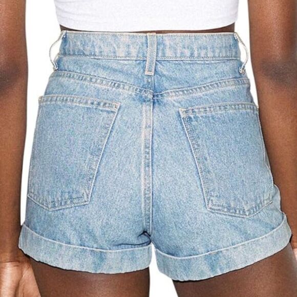 Women’s American Apparel Women's Denim High-Waist Cuff Short size 25 light wash. - Picture 3 of 13